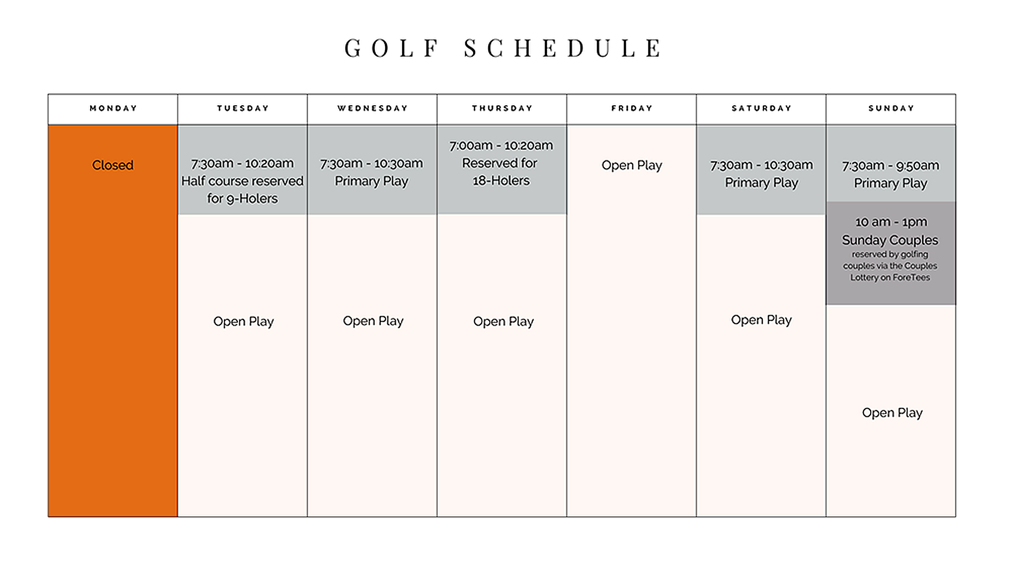 LAGCC schedule of play